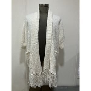 Banana Republic Fringe Chunky Shawl Collar Sweater White L $120